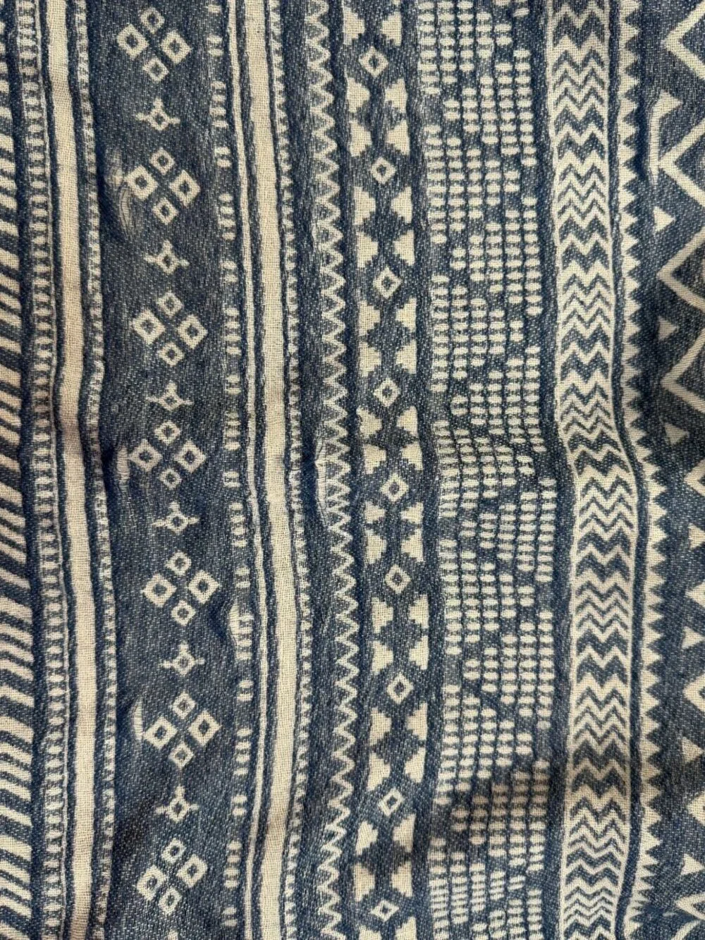 Springfield Tribal Aztec Scarf Navy Gray Tassels Boho Wrap Scarf 68x27